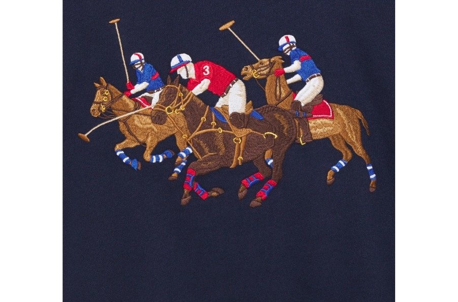 Embroidered polo players on horseback