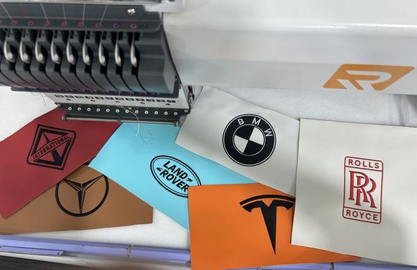 Car logo embroidery samples on the machine