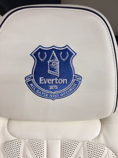Everton crest embroidered on a headrest