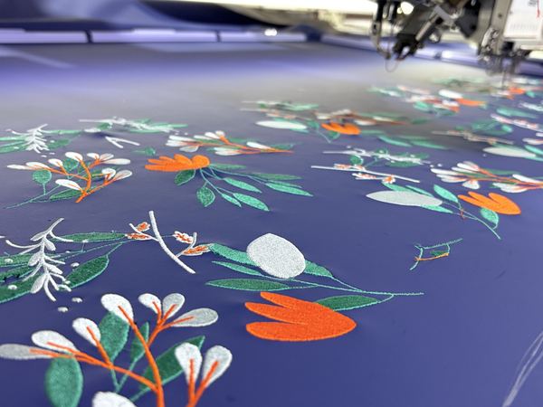 Floral embroidery on blue