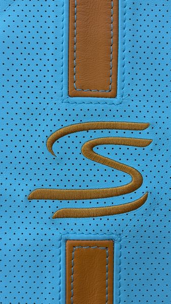 S logo embroidery on perforated blue