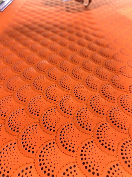 Perforated scale pattern in orange leather