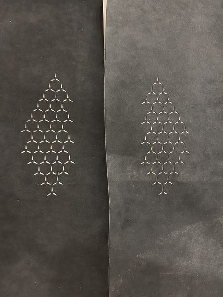 Laser-perforated diamond patterns, close-up
