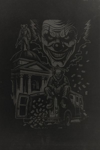 Laser-engraved Joker artwork on black