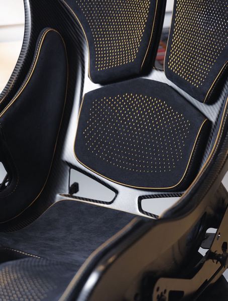 Carbon sport seat, laser-perforated panels, detail